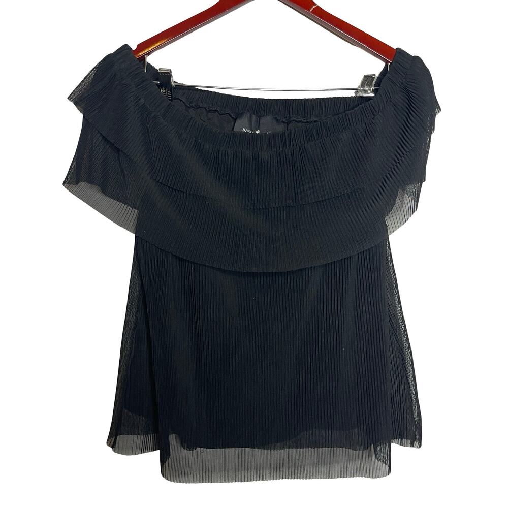 Charlotte Eskildsen Off The Shoulder Black pleated blouse sz 36 US 6